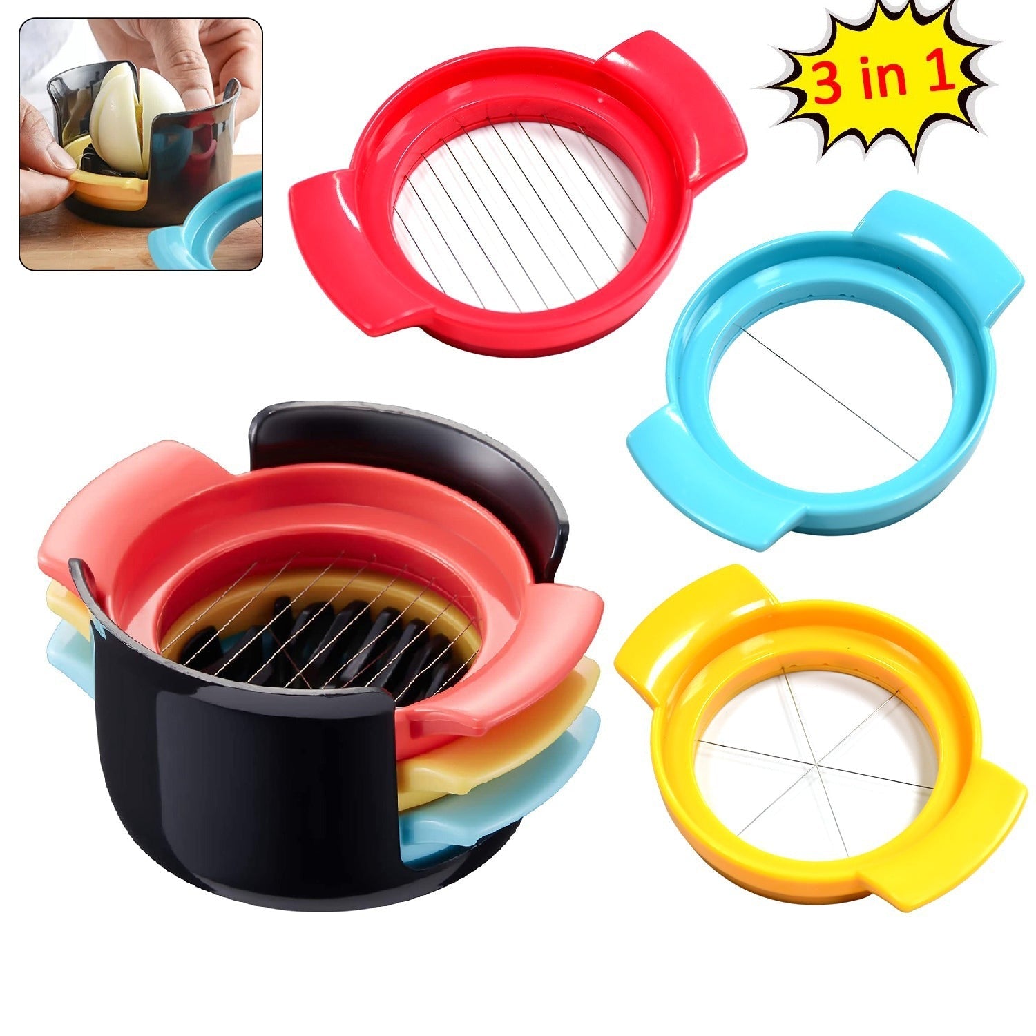 Multifunctional 3-in-1 Egg Cutter - Stainless Steel Slicing Tool with Durable Wires Multifunctional 3-in-1 Egg Cutter - Stainless Steel Slicing Tool with Durable Wires